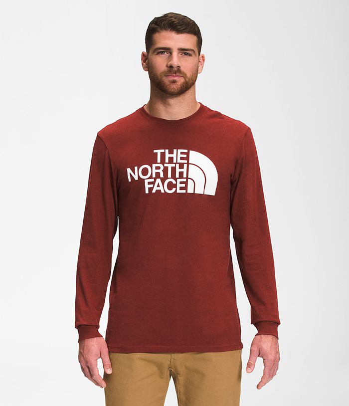 Camiseta The North Face Hombre Manga Larga Half Dome - Colombia DLPIMF327 - Rojas Oscuro